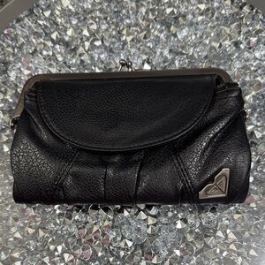 Roxy Black Leather kiss lock Clutch with Silver Details EUC